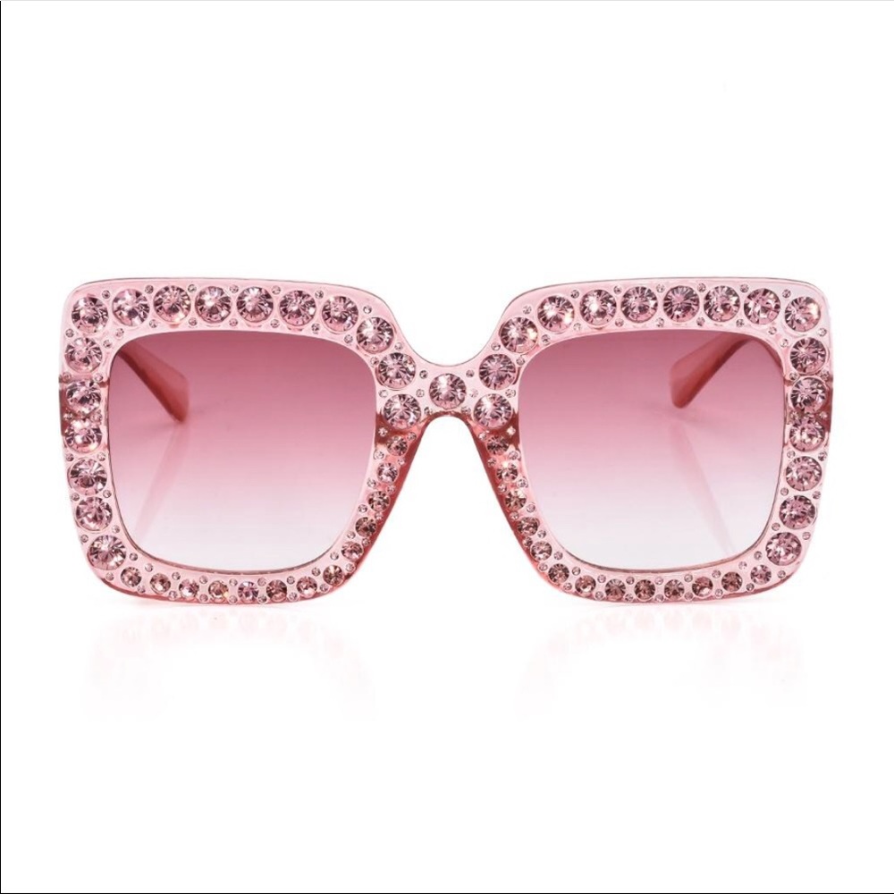 Pink Oversized Rhinestone Sunglasses - Picture 3 of 6